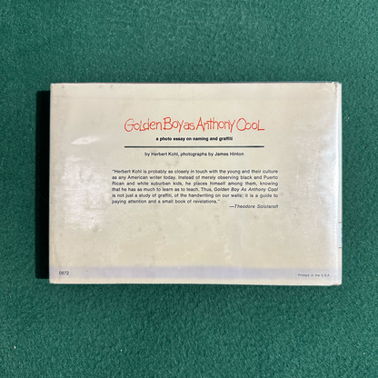 Vintage Non-Fiction Hardback: Herbert Kohl - Golden Boy as Anthony Cool FIRST PRINTING