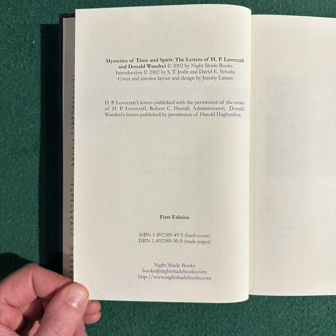 Vintage Non-Fiction Hardback: Mysteries of Time and Spirit - The Letters of HP Lovecraft and Donald Wandrei, Edited by ST Joshi and David E Scultz FIRST EDITION