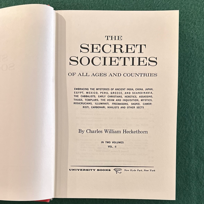 Vintage Non-Fiction Hardback: Charles William Heckethorn - The Secret Societies of All Ages & Countries, 2 Volume Set SECOND PRINTING