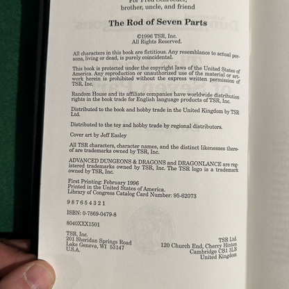Vintage Dungeons & Dragons Hardback: Douglas Niles - The Rod of Seven Parts FIRST PRINTING