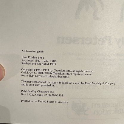 RPG Box Set: Call of Cthulhu: Second Edition 2301-X Complete