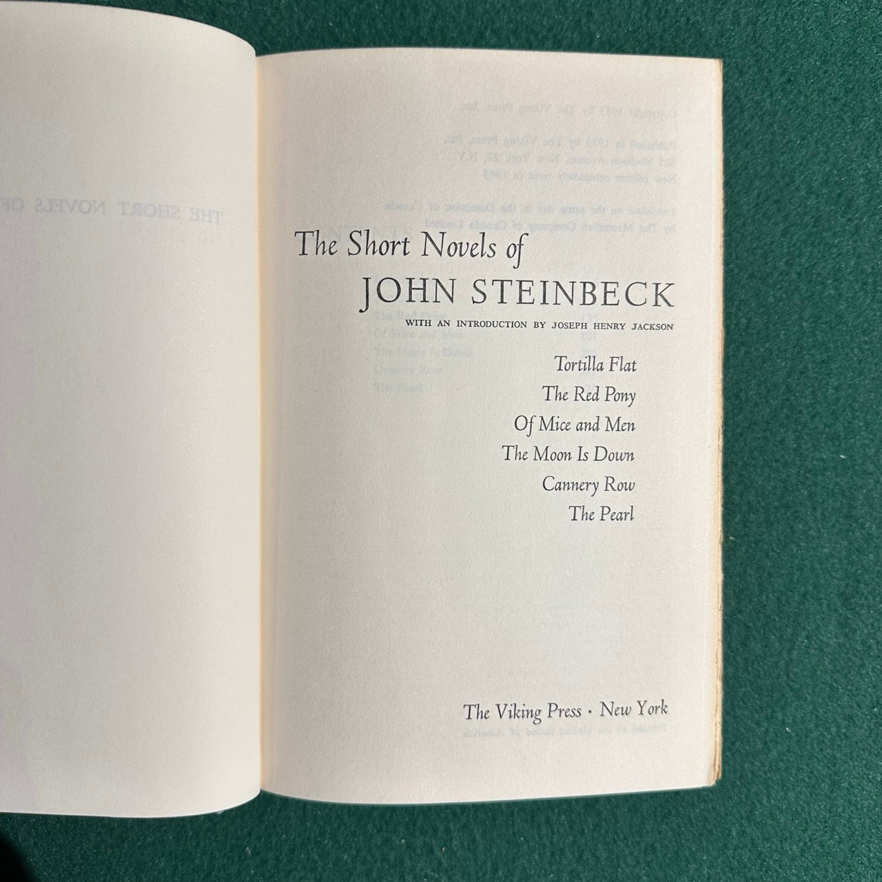 Vintage Fiction Hardback: The Short Novels of John Steinbeck BCE