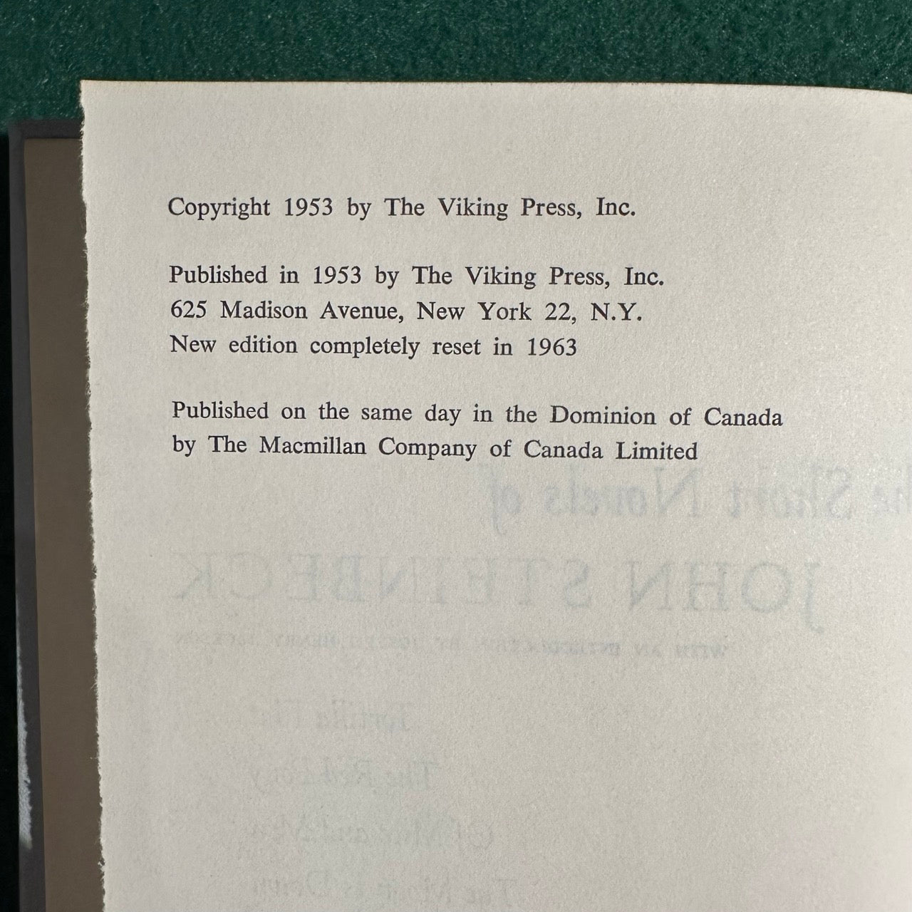 Vintage Fiction Hardback: The Short Novels of John Steinbeck BCE