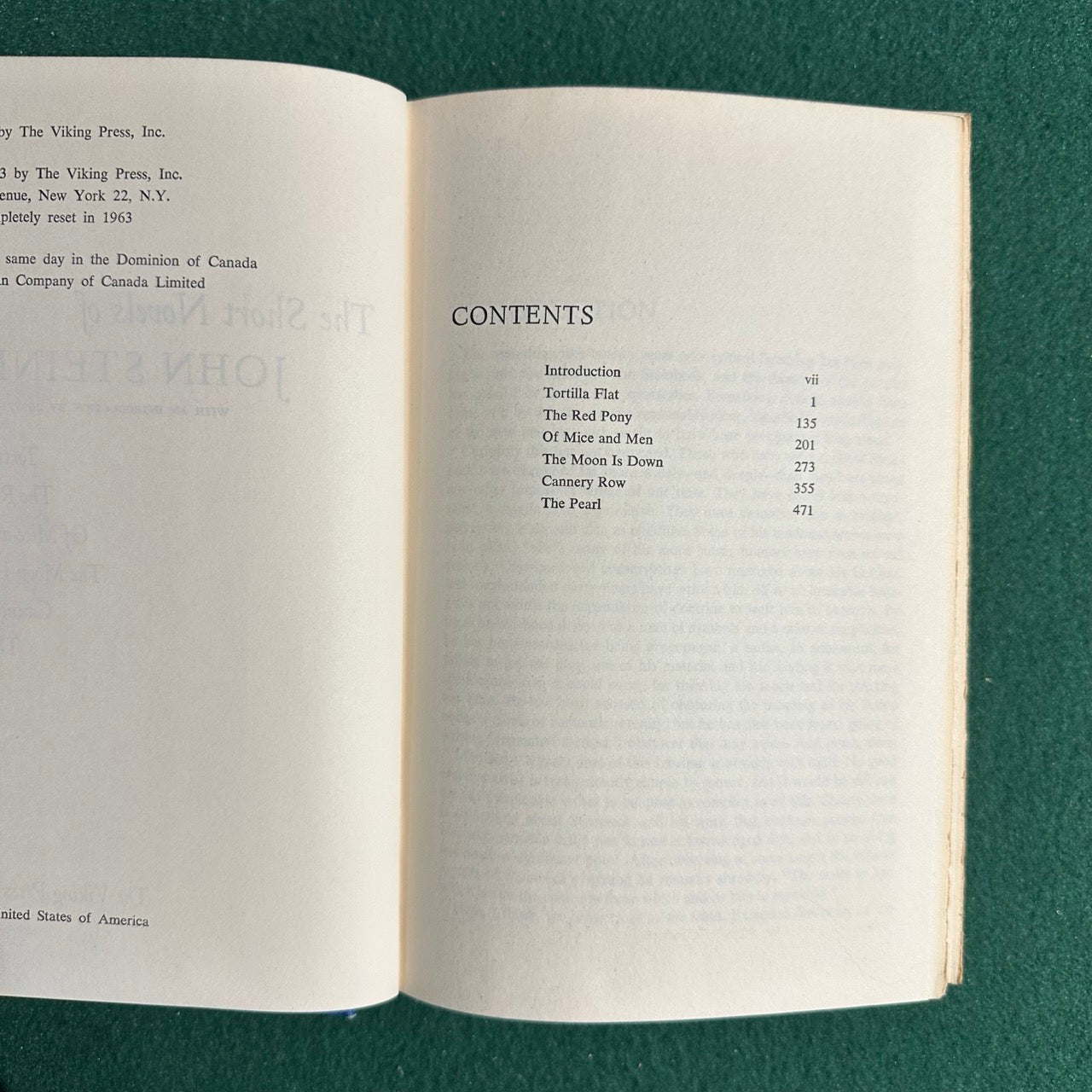 Vintage Fiction Hardback: The Short Novels of John Steinbeck BCE