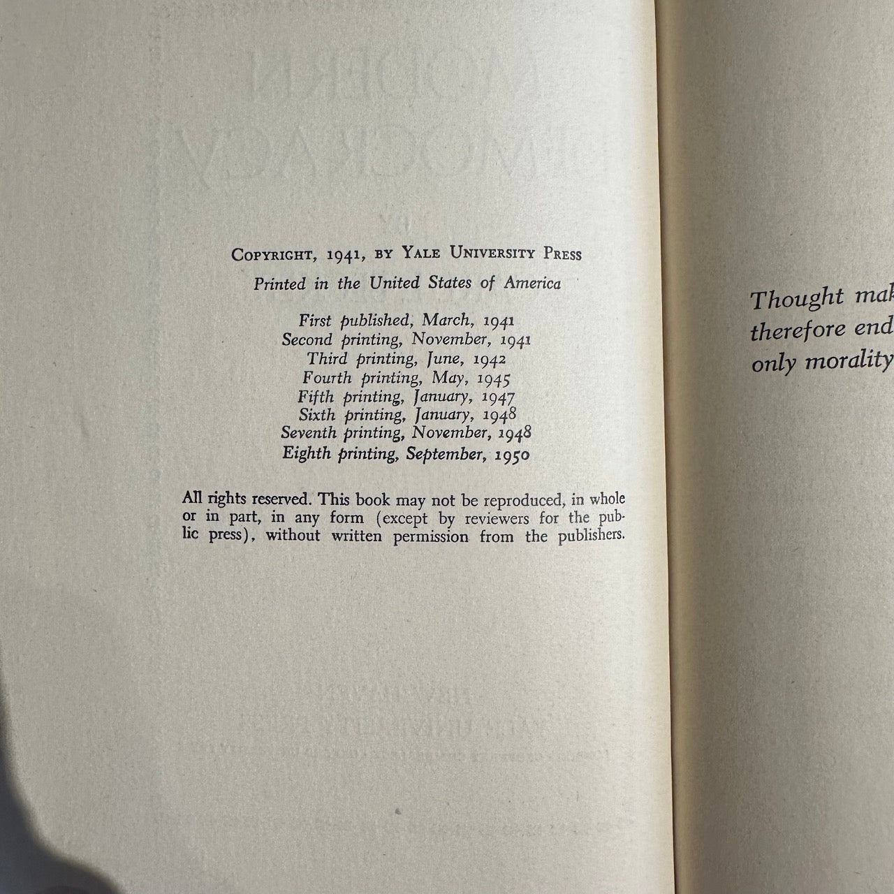Vintage Non-Fiction Hardback: Carl L Becker - Modern Democracy