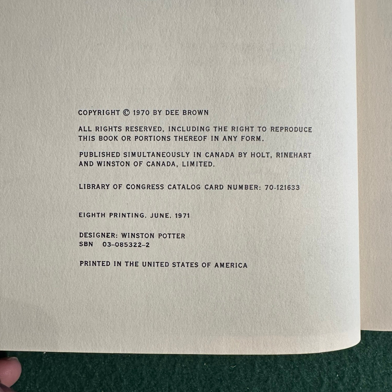 Vintage Non-Fiction Hardback: Dee Brown - Bury My Heart at Wounded Knee EIGHTH PRINTING