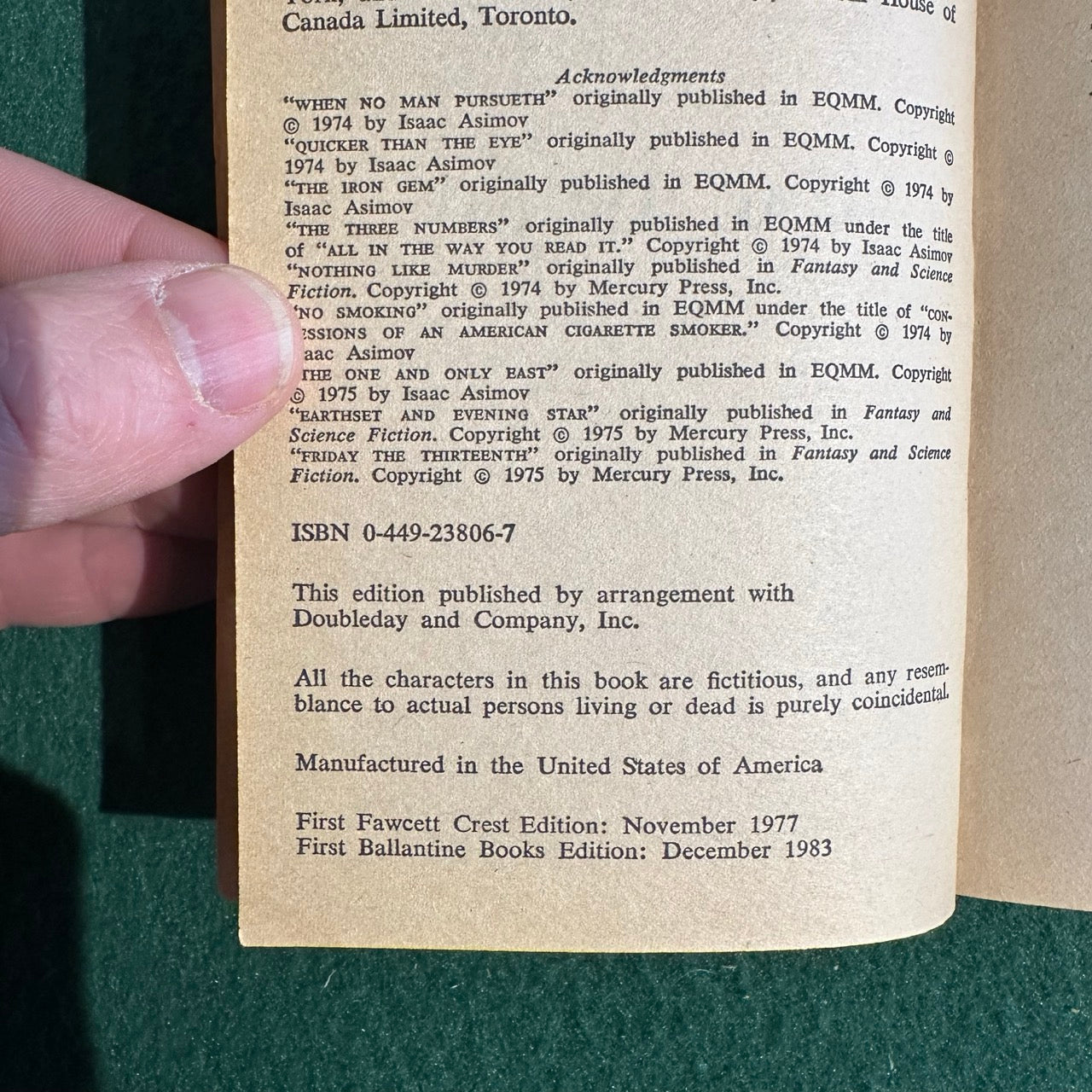 Vintage Fiction Paperback: Isaac Asimov - More Tales of the Black Widowers