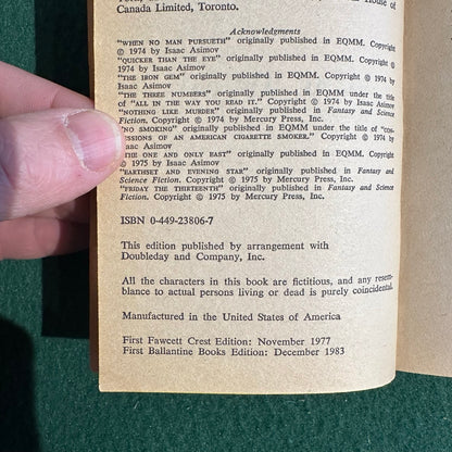 Vintage Fiction Paperback: Isaac Asimov - More Tales of the Black Widowers