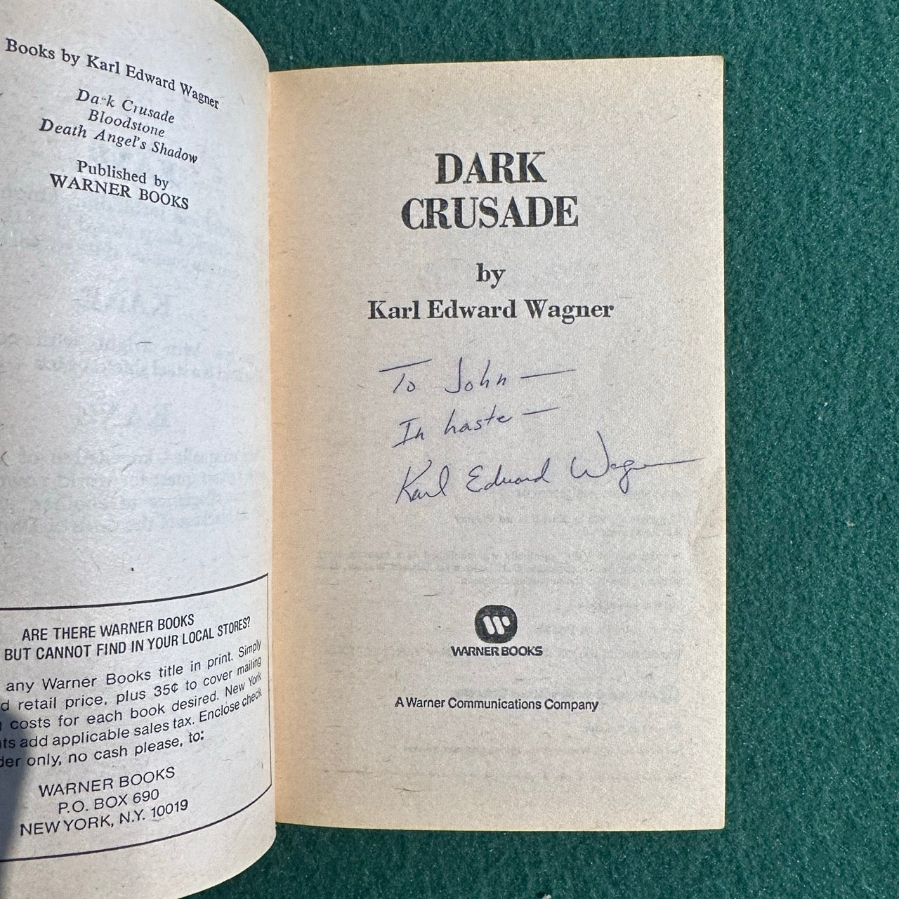 Vintage Fantasy Paperback: Karl Edward Wagner - Dark Crusade SIGNED FIRST PRINTING