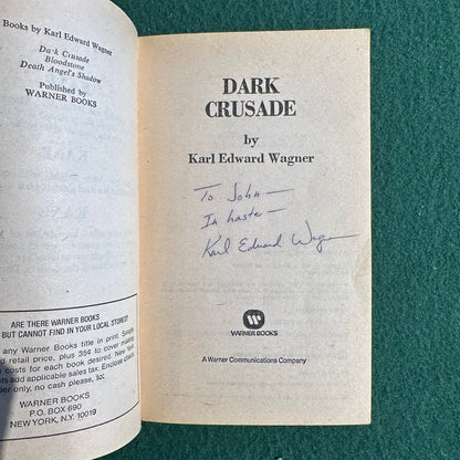 Vintage Fantasy Paperback: Karl Edward Wagner - Dark Crusade SIGNED FIRST PRINTING