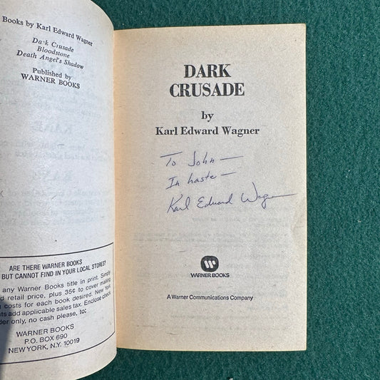Vintage Fantasy Paperback: Karl Edward Wagner - Dark Crusade SIGNED FIRST PRINTING