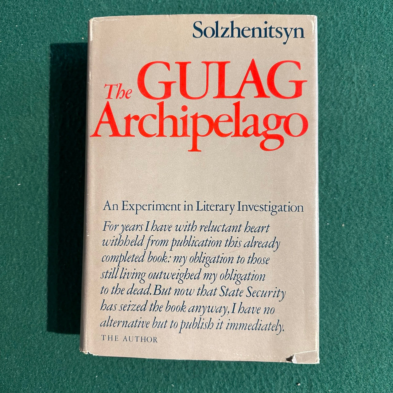 Vintage Non-Fiction Hardback: Aleksandr I Solzhenitsyn - The Gulag Archipelago FIRST EDITION