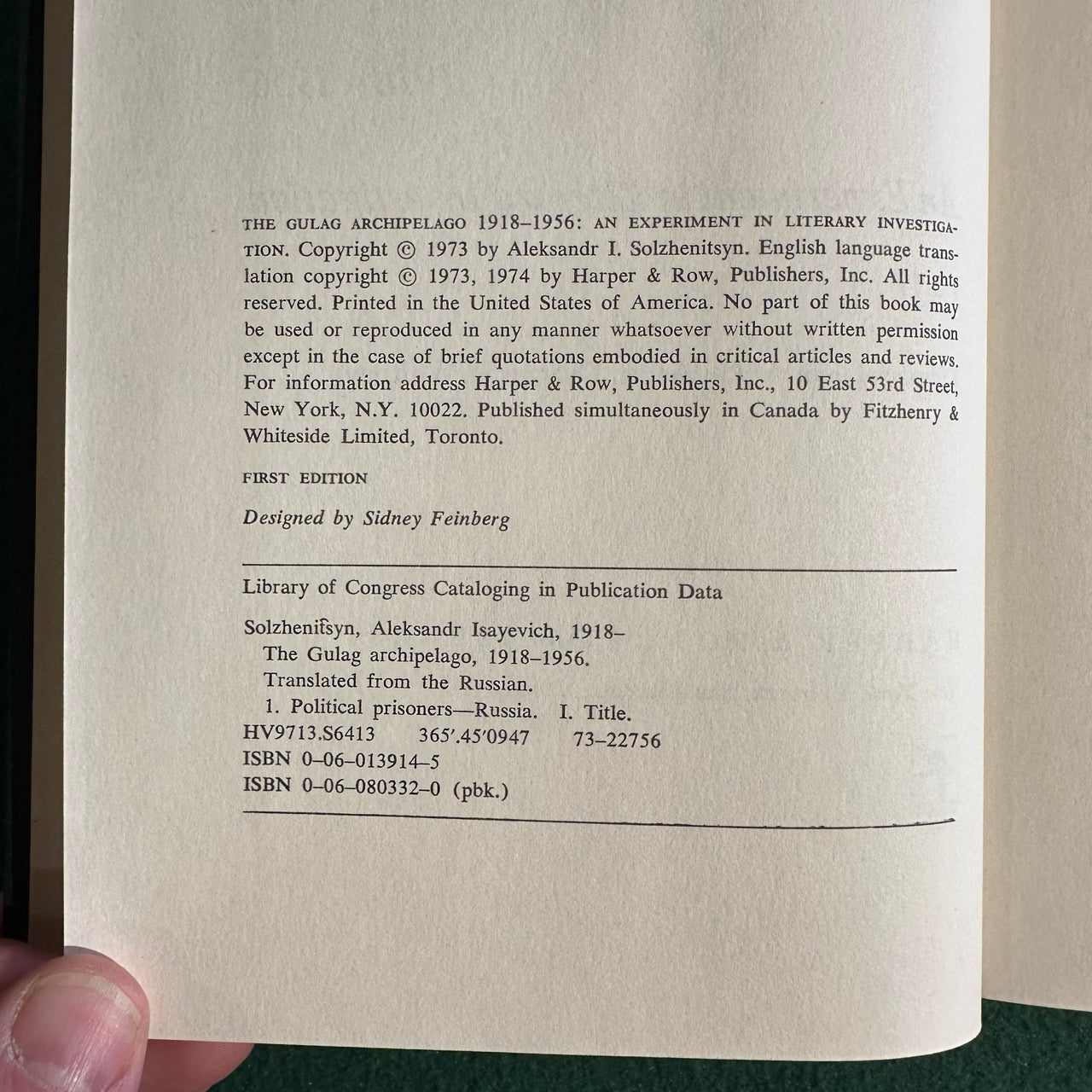 Vintage Non-Fiction Hardback: Aleksandr I Solzhenitsyn - The Gulag Archipelago FIRST EDITION