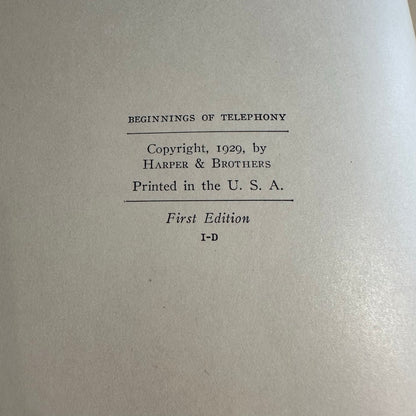 Vintage Non-Fiction Hardback: Frederick Leland Rhodes - Beginnings of Telephony FIRST EDITION