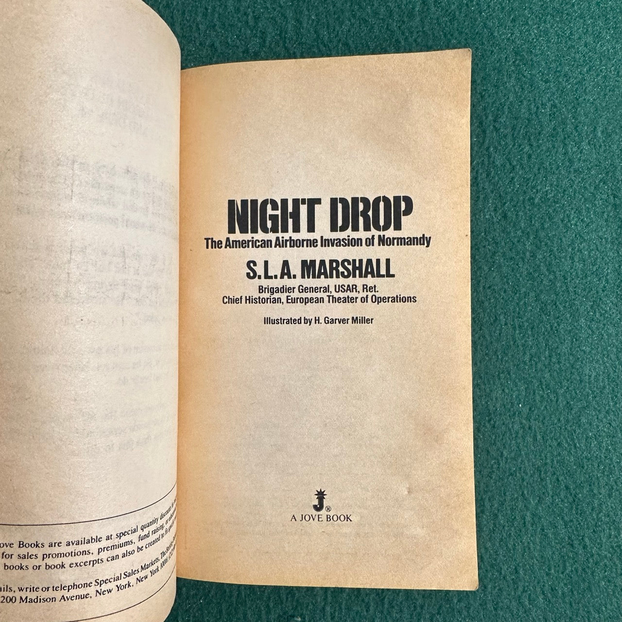 Vintage Fiction Paperback: S L A Marshall - Night Drop THIRD PRINTING