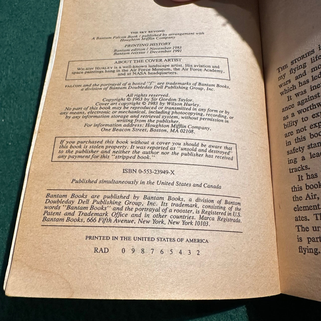 Vintage Non-Fiction Paperback: Sir Gordon Taylor - The Sky Beyond SECOND PRINTING