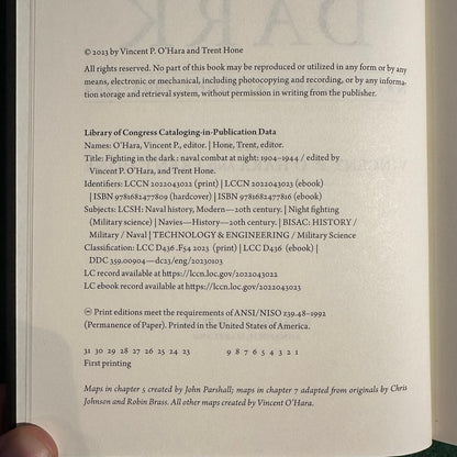 Non-Fiction Hardback: Fighting in the Dark, Edited by Vincent P O'Hara and Trent Hone FIRST EDITION
