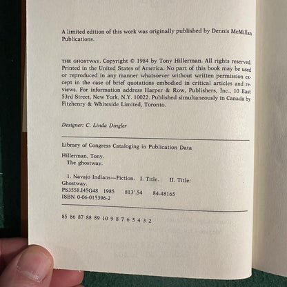 Vintage Fiction Hardback: Tony Hillerman - The Ghostway SIGNED SECOND PRINTING
