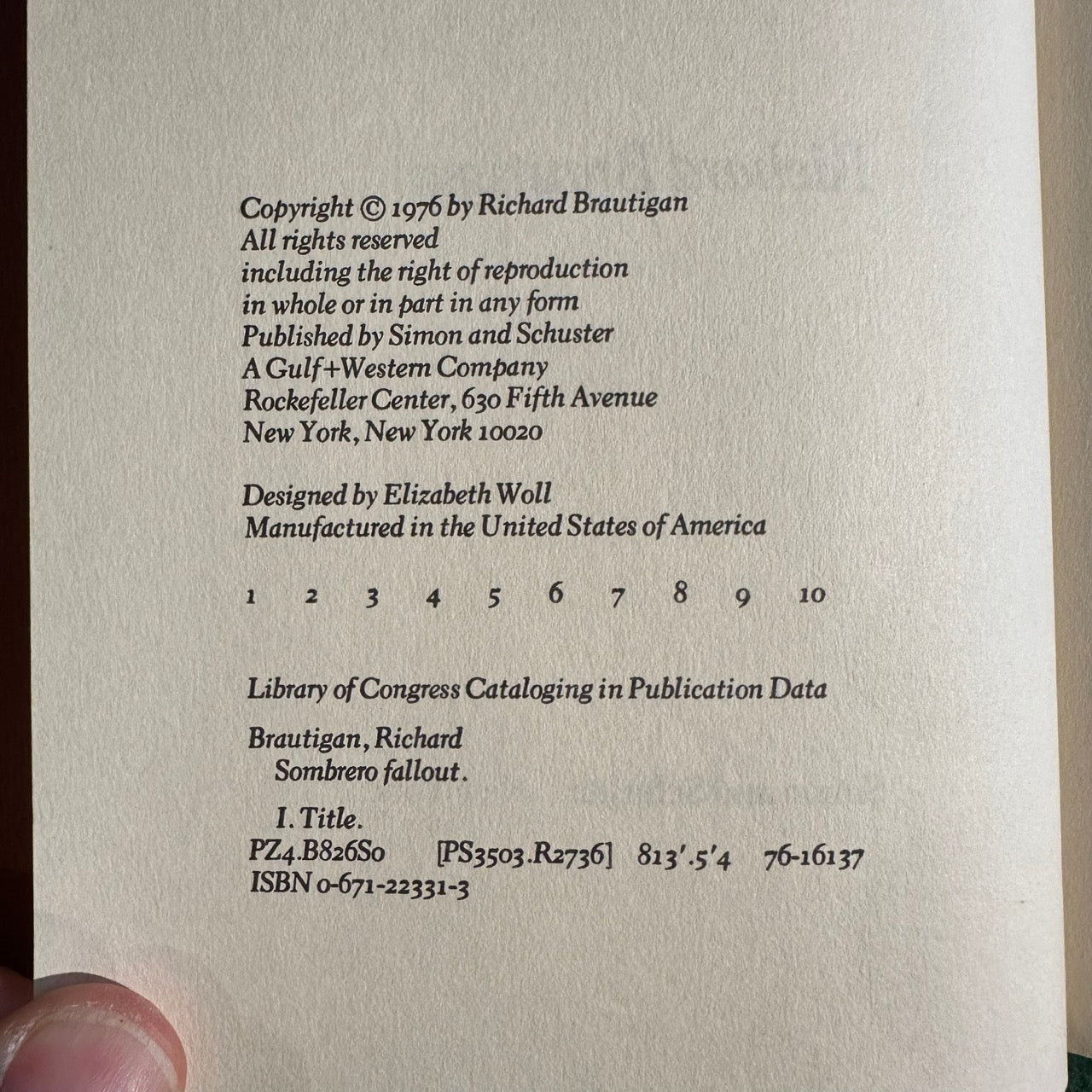 Vintage Fiction Hardback: Richard Brautigan - Sombrero Fallout FIRST EDITION
