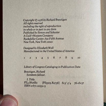 Vintage Fiction Hardback: Richard Brautigan - Sombrero Fallout FIRST EDITION