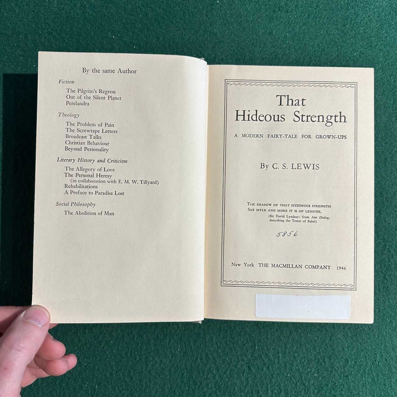 Vintage Fiction Hardback: C S Lewis - That Hideous Strength FIRST EDITION/SECOND PRINTING