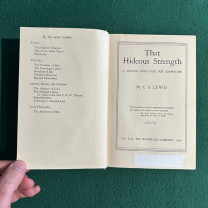 Vintage Fiction Hardback: C S Lewis - That Hideous Strength FIRST EDITION/SECOND PRINTING