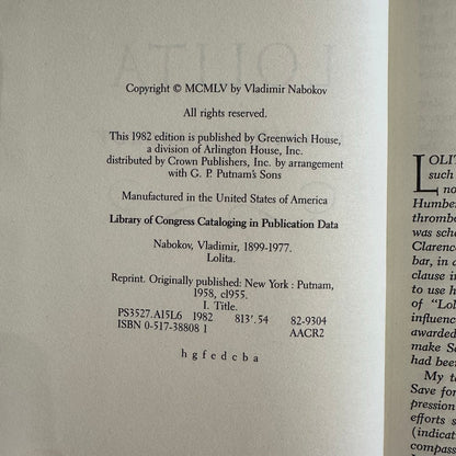 Vintage Fiction Hardback: Vladimir Nabokov - Lolita FIRST EDITION REPRINT