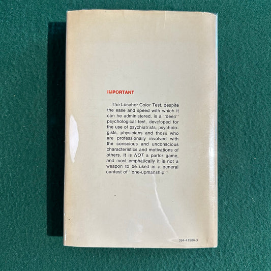 Vintage Non-Fiction Hardback: Dr Max Luscher - The Luscher Color Test FIRST PRINTING WITH CARDS