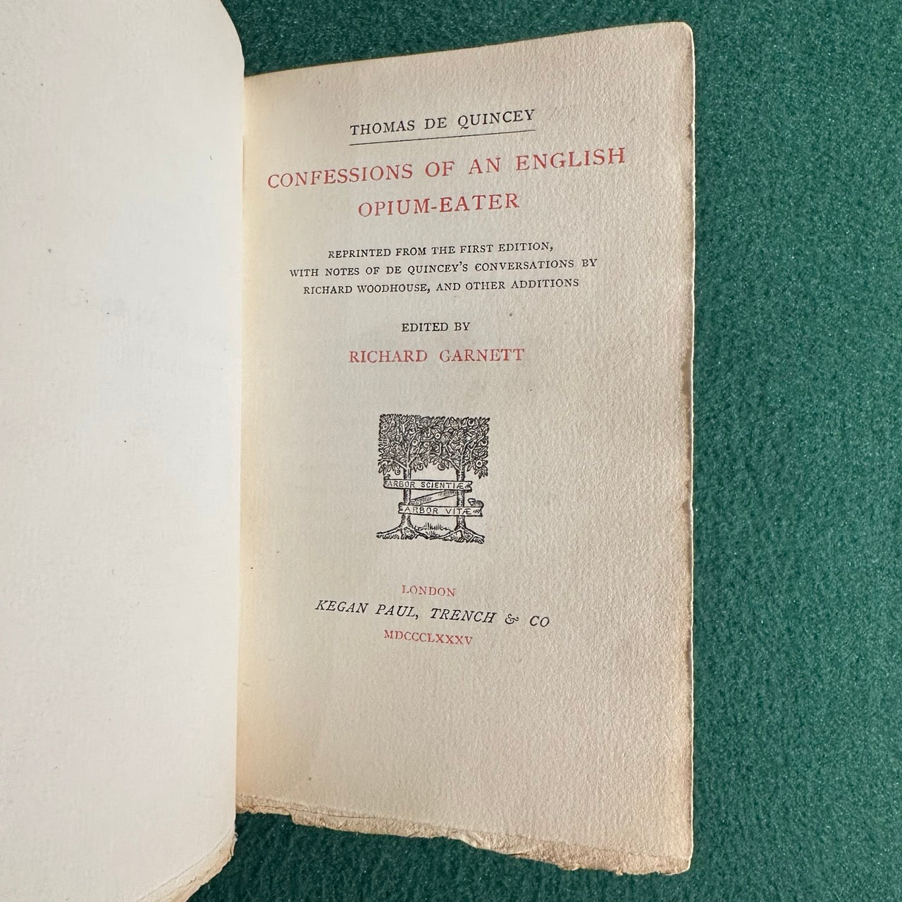 Antique Fiction Hardback: Thomas De Quincey - Confessions of and English Opium-Eater 1885 REPRINT