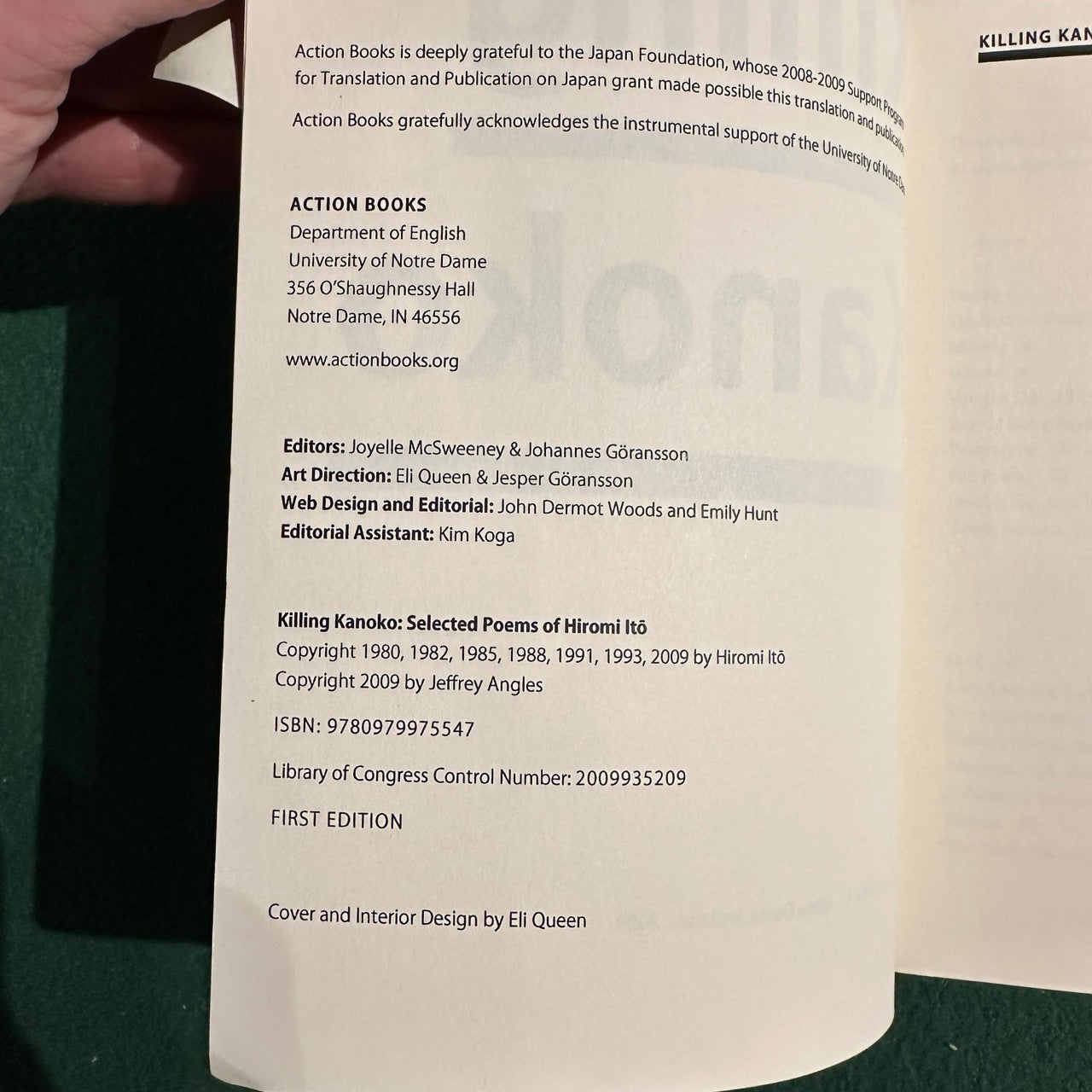 Poetry Paperback: Hiromi Ito - Killing Kanoko FIRST EDITION