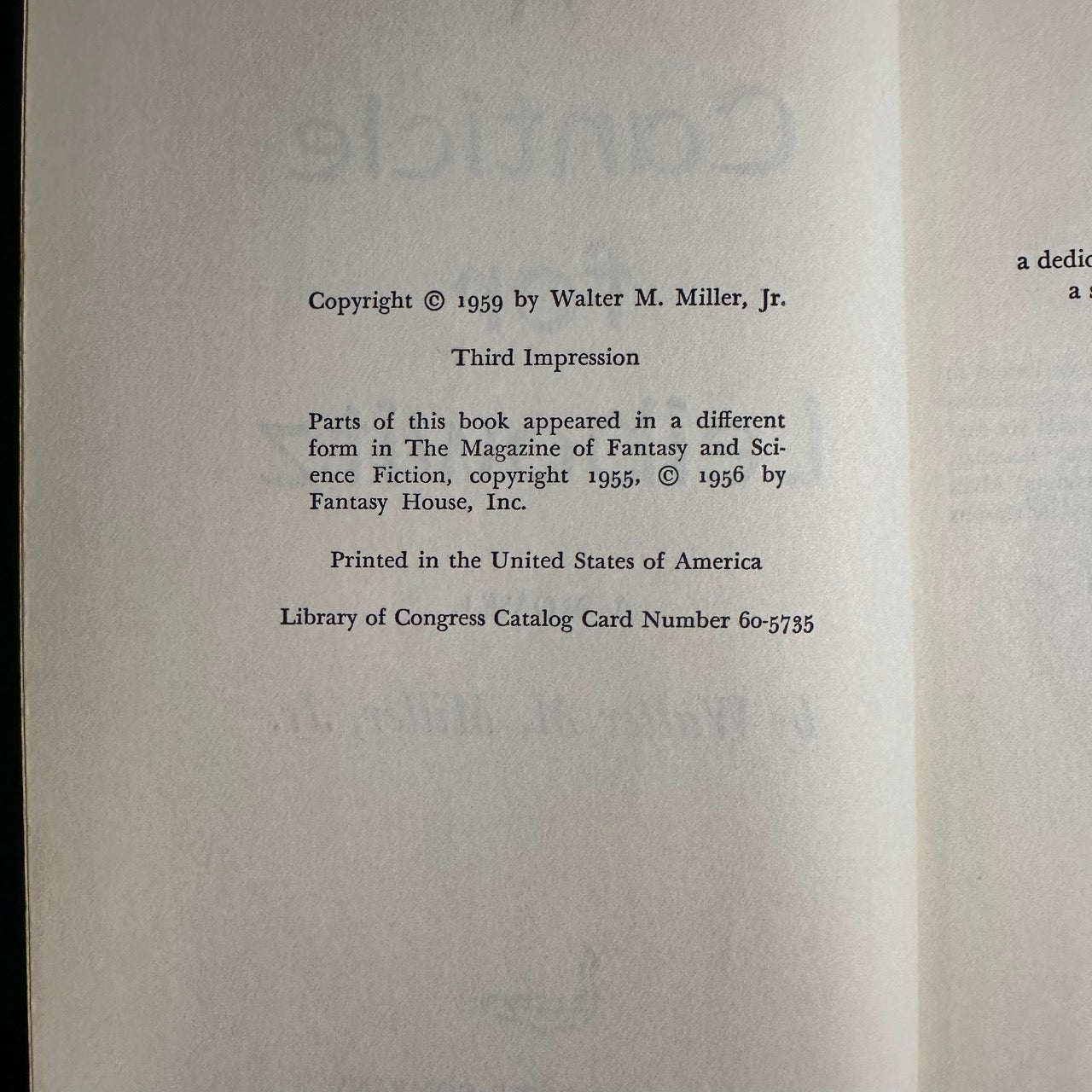 Vintage Fiction Hardback: Walter M Miller, Jr. - A Canticle for Leibowitz THIRD PRINTING