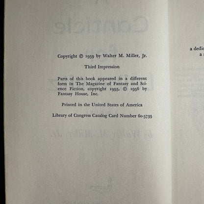Vintage Fiction Hardback: Walter M Miller, Jr. - A Canticle for Leibowitz THIRD PRINTING