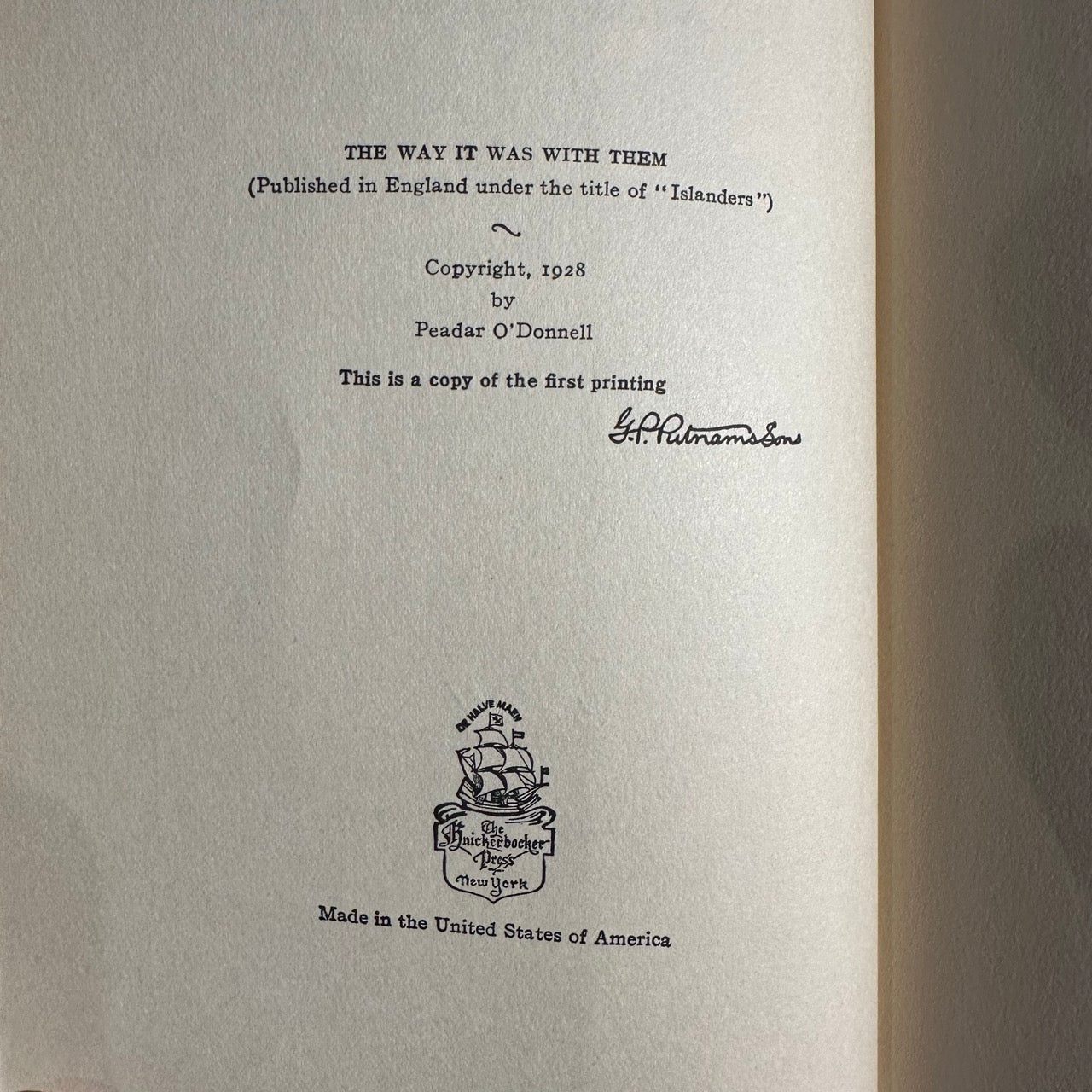 Vintage Fiction Hardback: Peadar O'Donnell - The Way It Was With Them FIRST EDITION