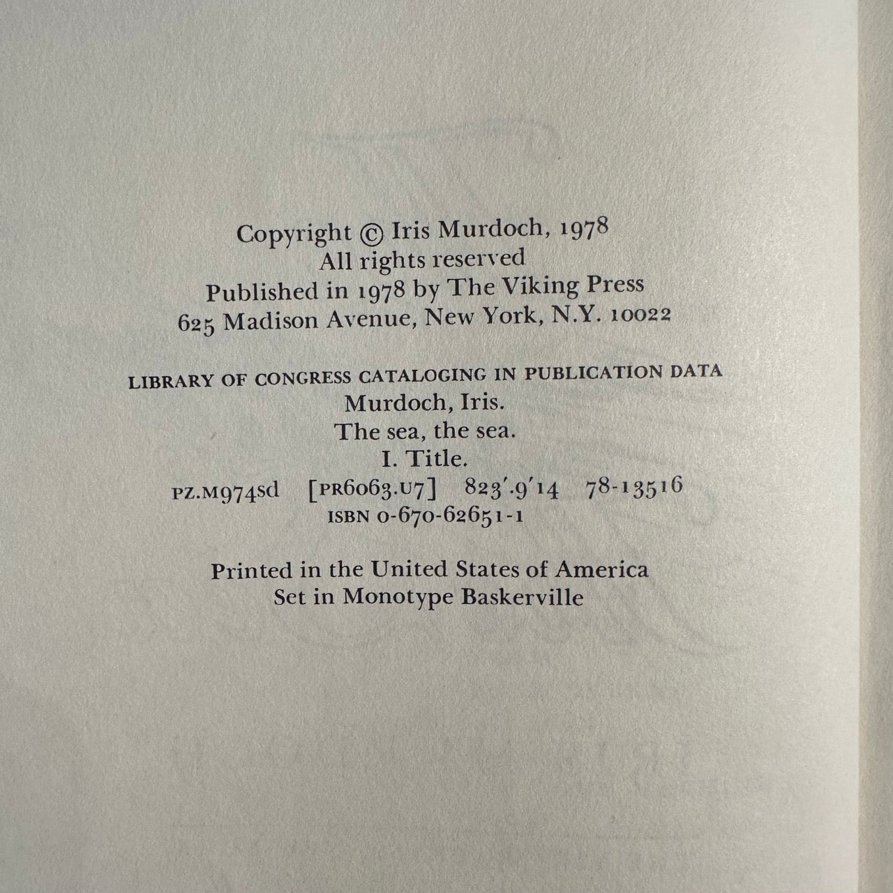 Vintage Fiction Hardback: Iris Murdoch - The Sea, The Sea FIRST EDITION