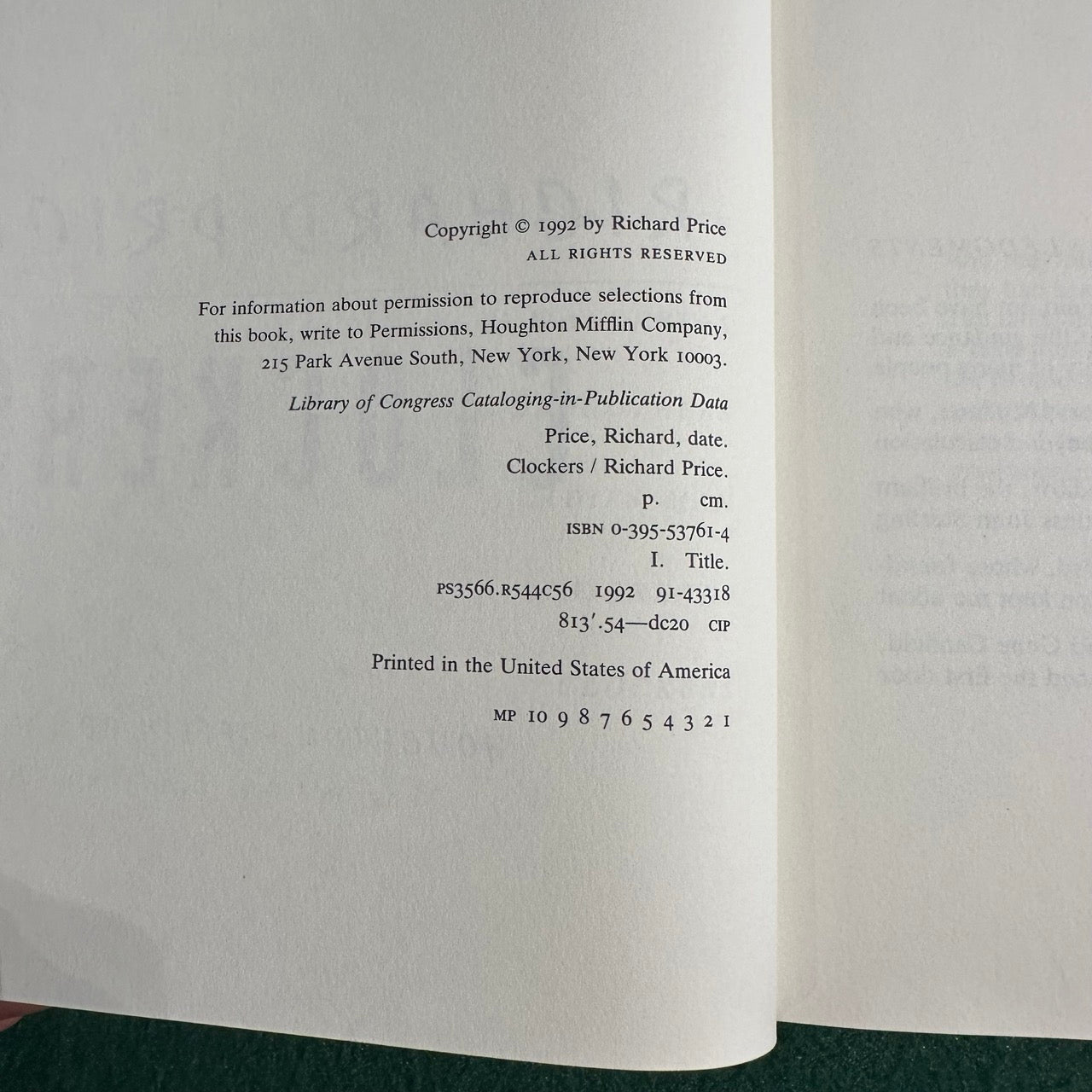 Vintage Fiction Hardback: Richard Price - Clockers SIGNED FIRST EDITION