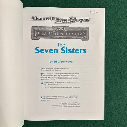 Vintage Advanced Dungeons & Dragons 2e Accessory: Forgotten Realms: The Seven Sisters