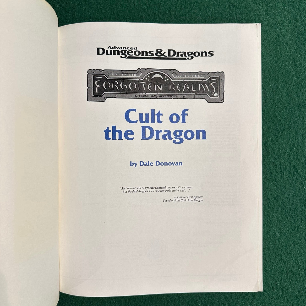 Vintage Advanced Dungeons & Dragons 2e Accessory: Forgotten Realms: Cult of the Dragon