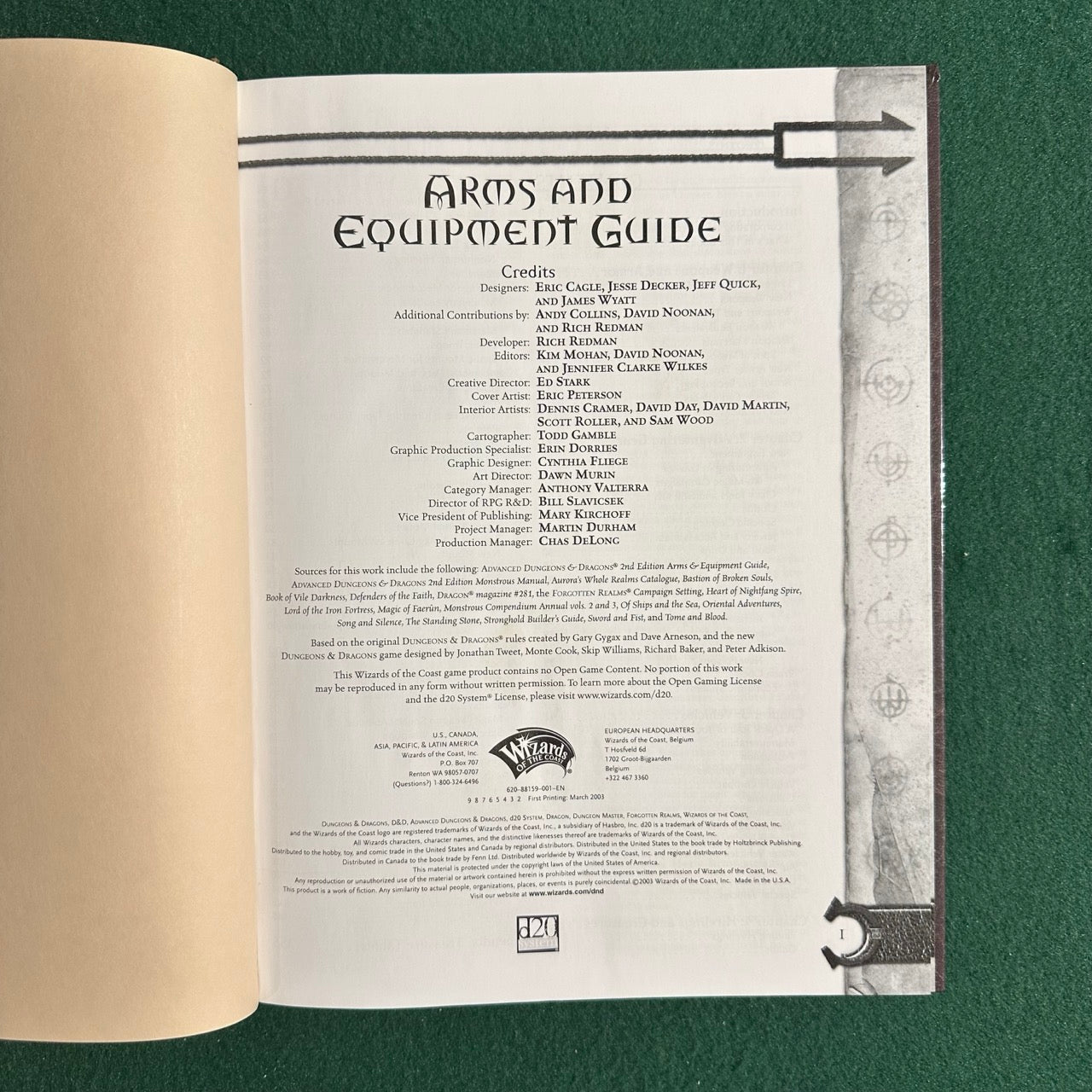 Vintage Dungeons & Dragons 3e Accessory: Arms and Equipment Guide