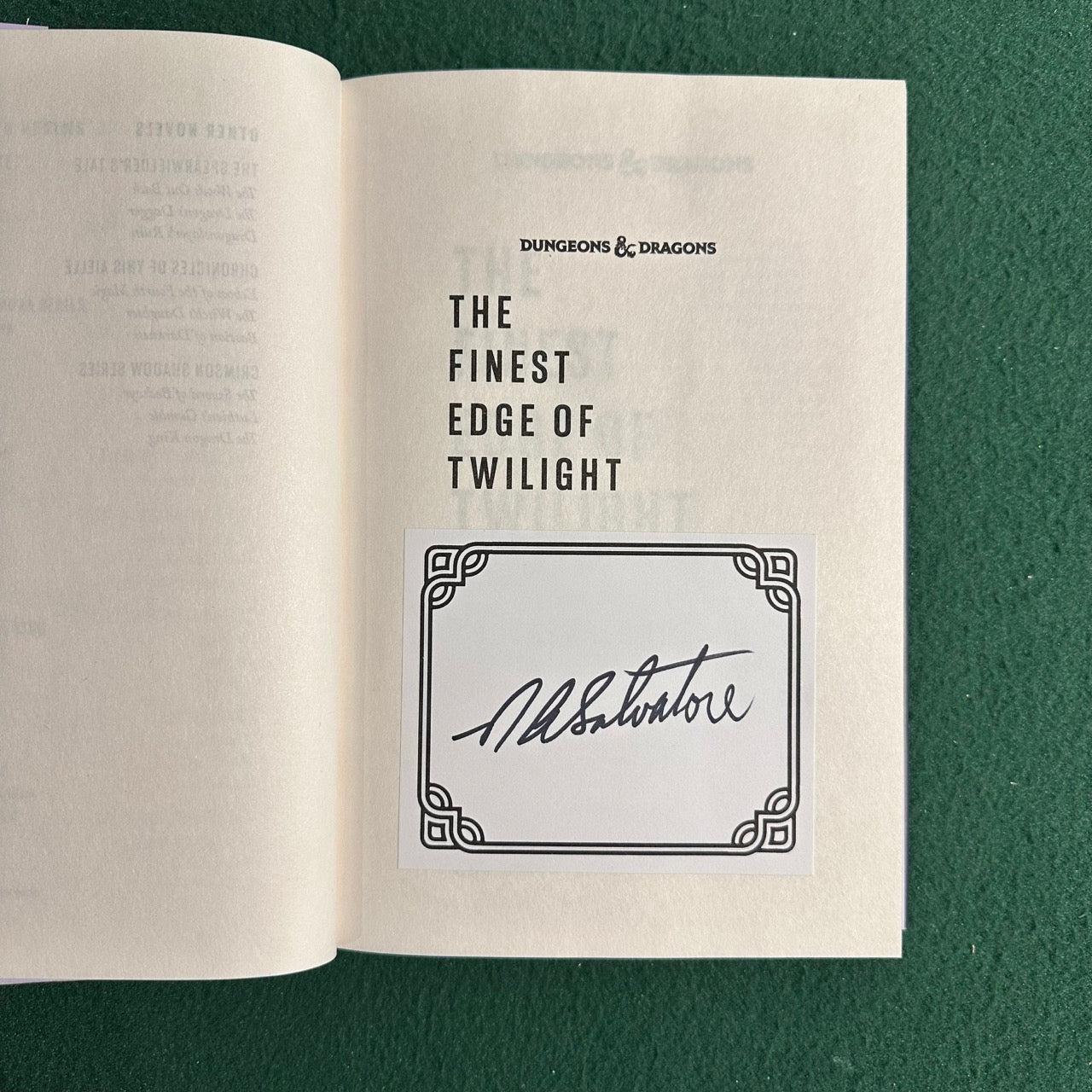 Dungeons & Dragons Hardback: R A Salvatore - The Finest Edge of Twilight SIGNED FIRST EDITION