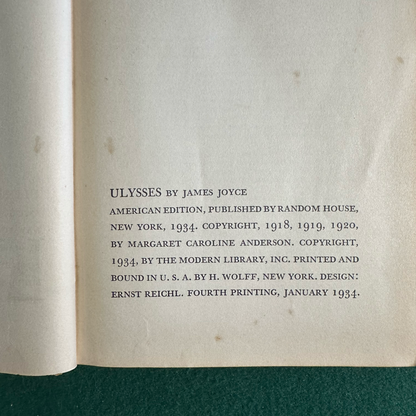 Vintage Fiction Hardback: James Joyce - Ulysses FOURTH PRINTING