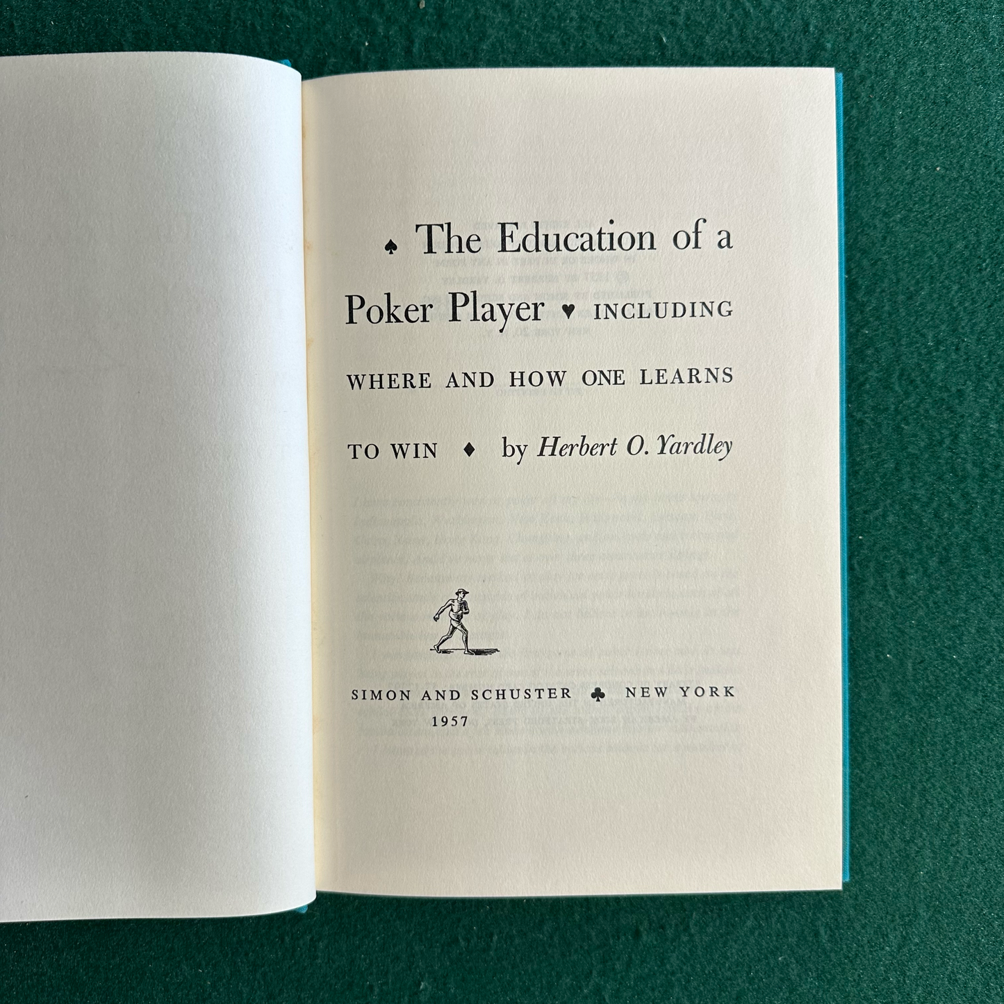 Vintage Non-Fiction Hardback: Herbert O Yardley - The Education of a Poker Player FIFTH PRINTING