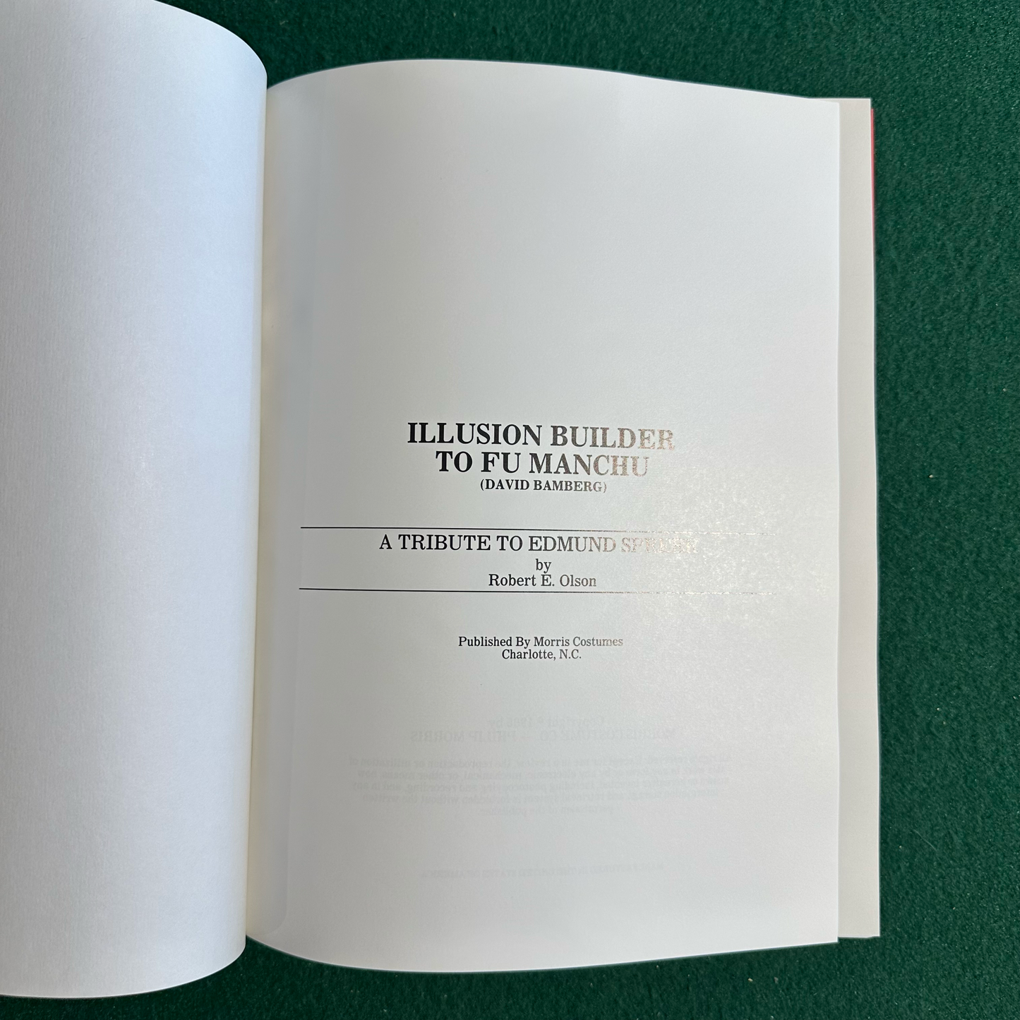 Vintage Non-Fiction Hardback: Robert E Olson - Illusion Builder to Fu-Manchu (David Bamberg)