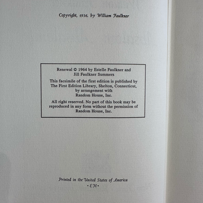 Vintage Fiction Hardback: William Faulkner - Absalom, Absalom! FIRST EDITION FACSIMILE
