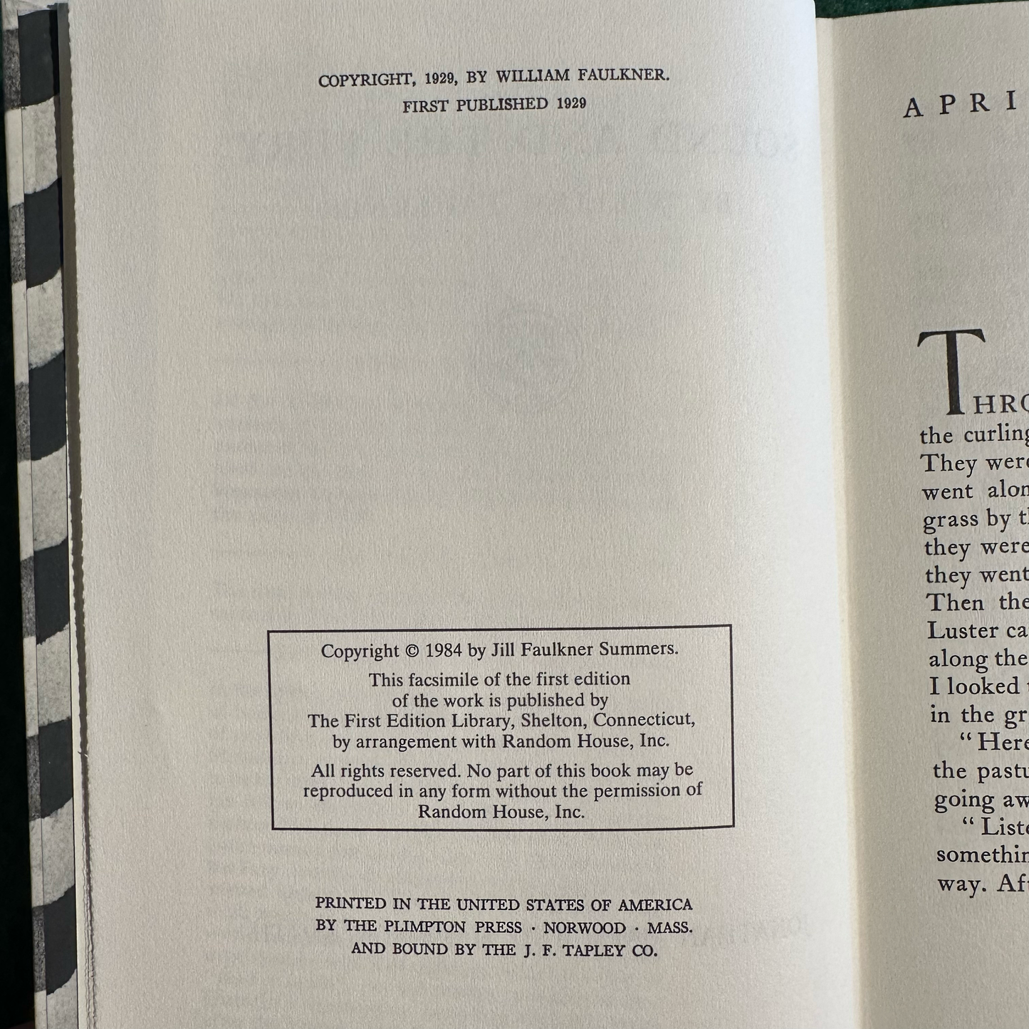 Vintage Fiction Hardback: William Faulkner - The Sound and the Fury FIRST EDITION FACSIMILE