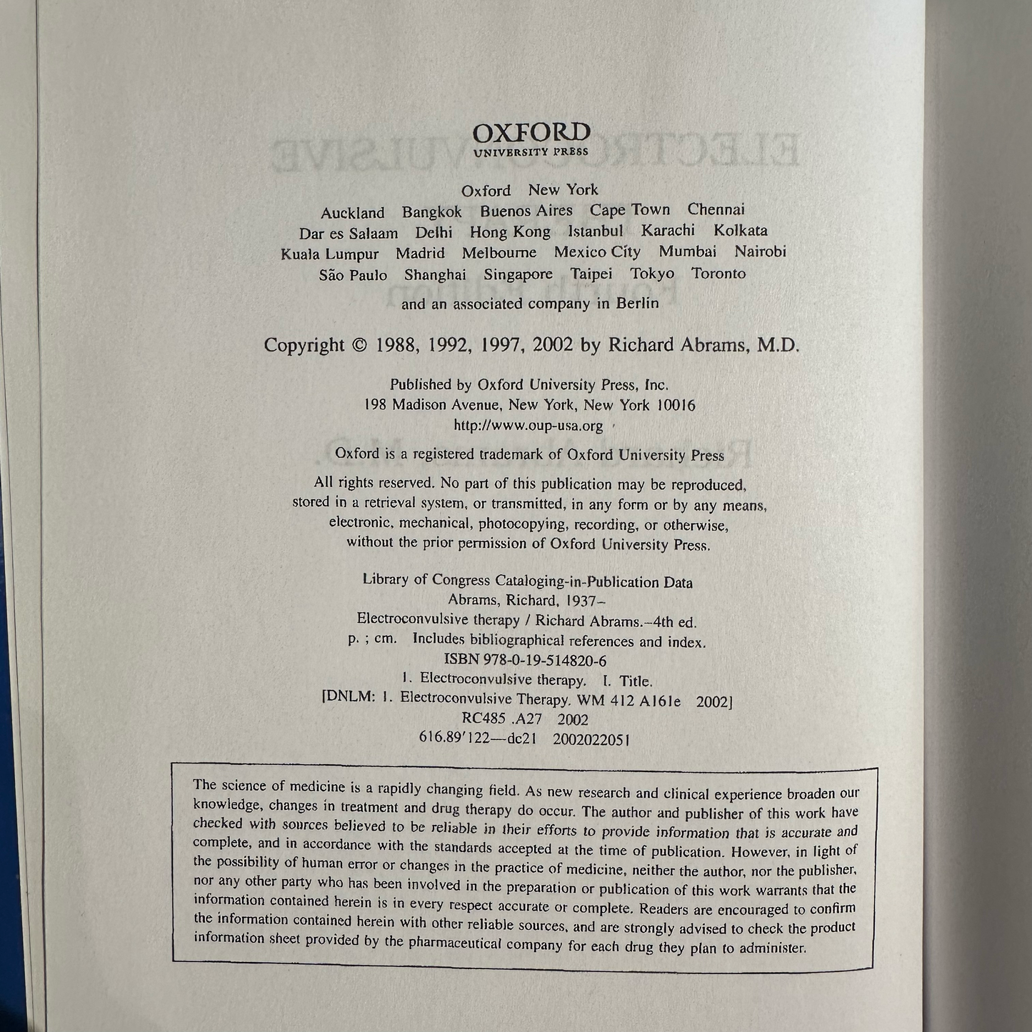 Vintage Non-Fiction Hardback: Richard Abrams - Electroconvulsive Therapy