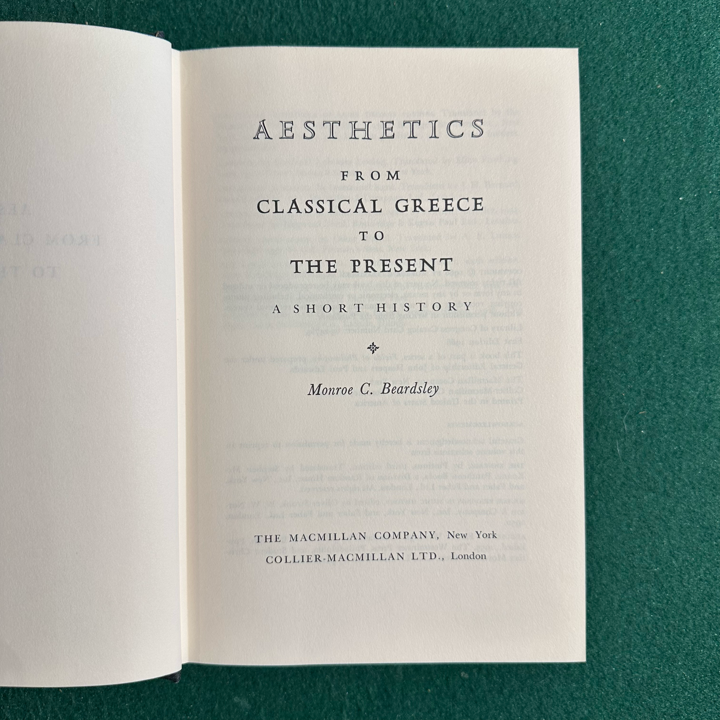 Vintage Non-Fiction Hardback: Munroe C Beardsley - Aesthetics FIRST EDITION