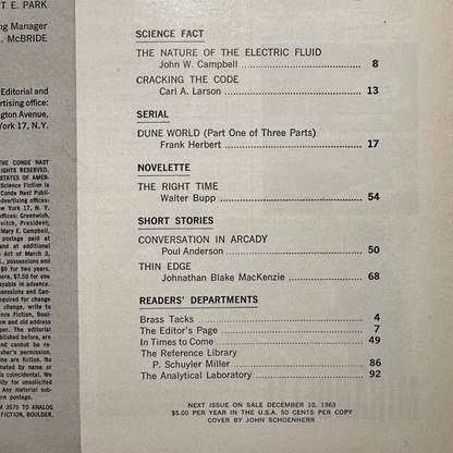Vintage Sci-fi Magazine: Analog: Science Fact - Science Fiction - Complete World of Dune and Prophet of Dune serializations FRANK HERBERT