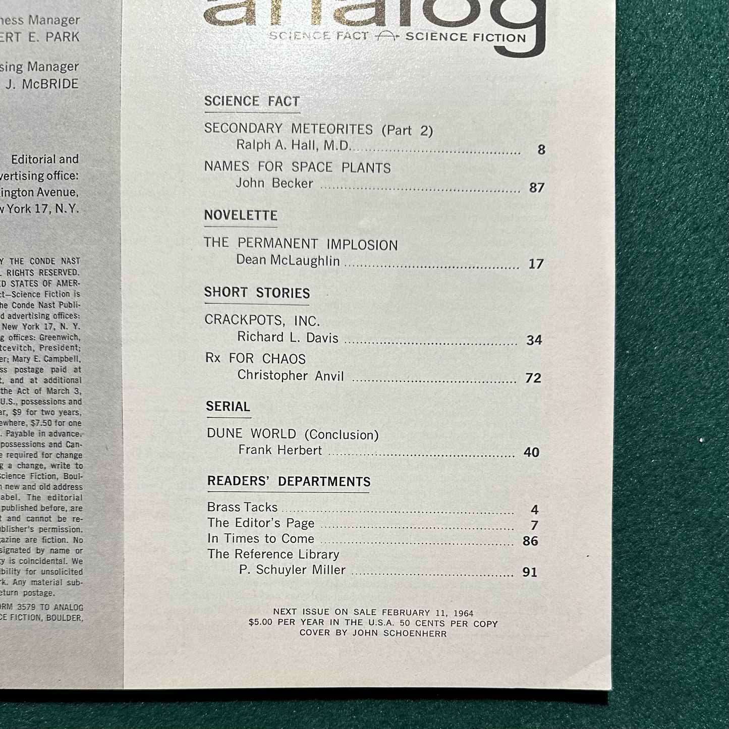 Vintage Sci-fi Magazine: Analog: Science Fact - Science Fiction - Complete World of Dune and Prophet of Dune serializations FRANK HERBERT
