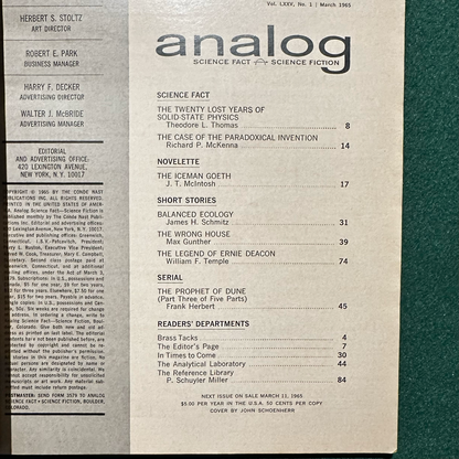 Vintage Sci-fi Magazine: Analog: Science Fact - Science Fiction - Complete World of Dune and Prophet of Dune serializations FRANK HERBERT