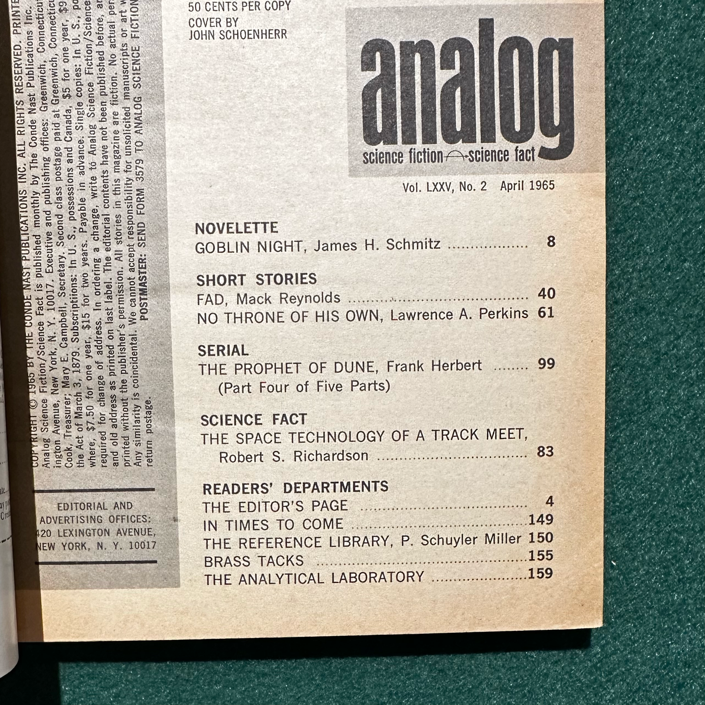 Vintage Sci-fi Magazine: Analog: Science Fact - Science Fiction - Complete World of Dune and Prophet of Dune serializations FRANK HERBERT
